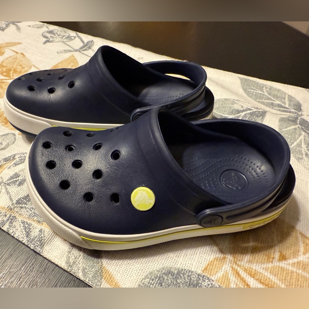 CROCS Crocband clogs, navy, lime green, size J1